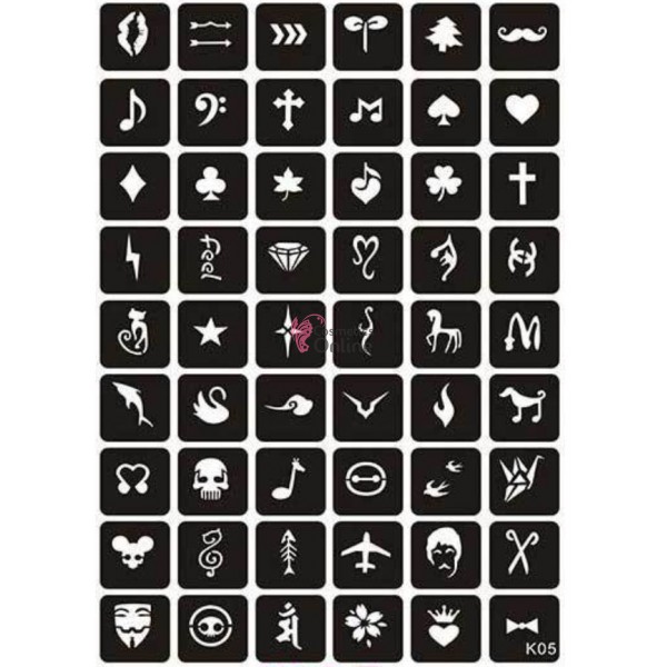 Sabloane de corp pentru tatuaje temporare Henna SHT062, set 54 bucati